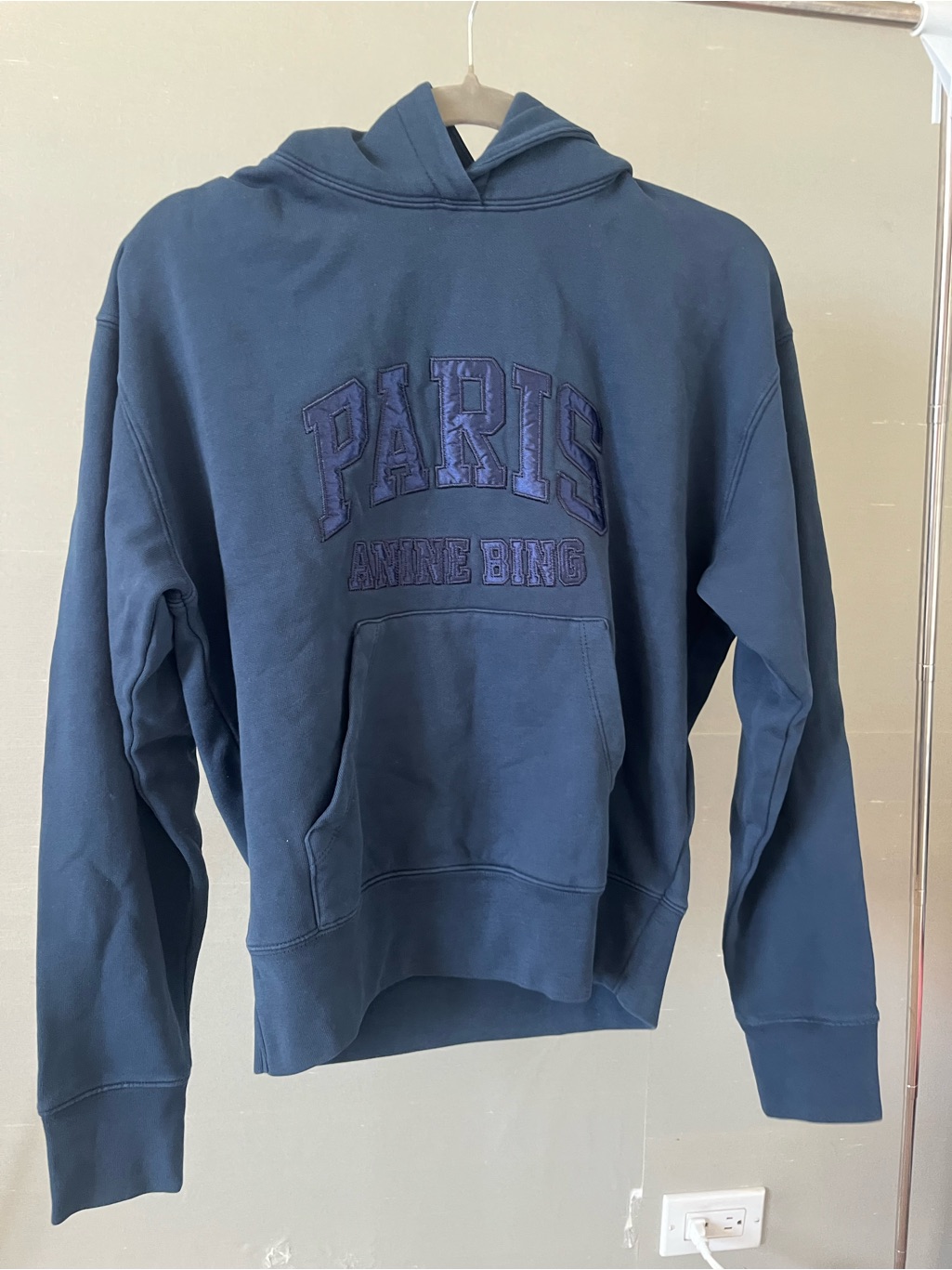 Anine Bing Navy Paris Logo Hoodie